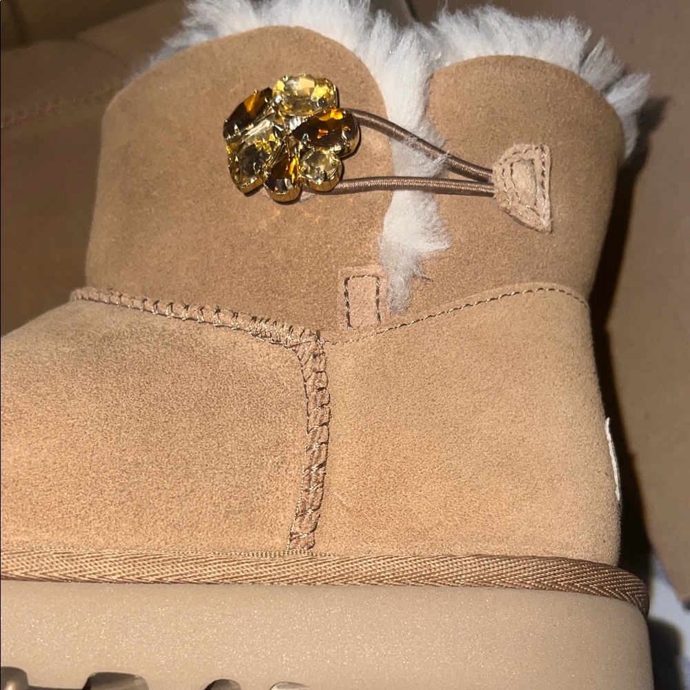 UGG Mini Bailey Button Gem Ankle Boots - Brown NWT - image 4